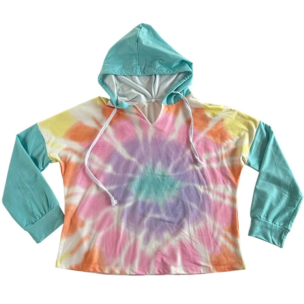 Boutique Womens Medium Pastel Tie Dye Crop Hoodie Lightweight